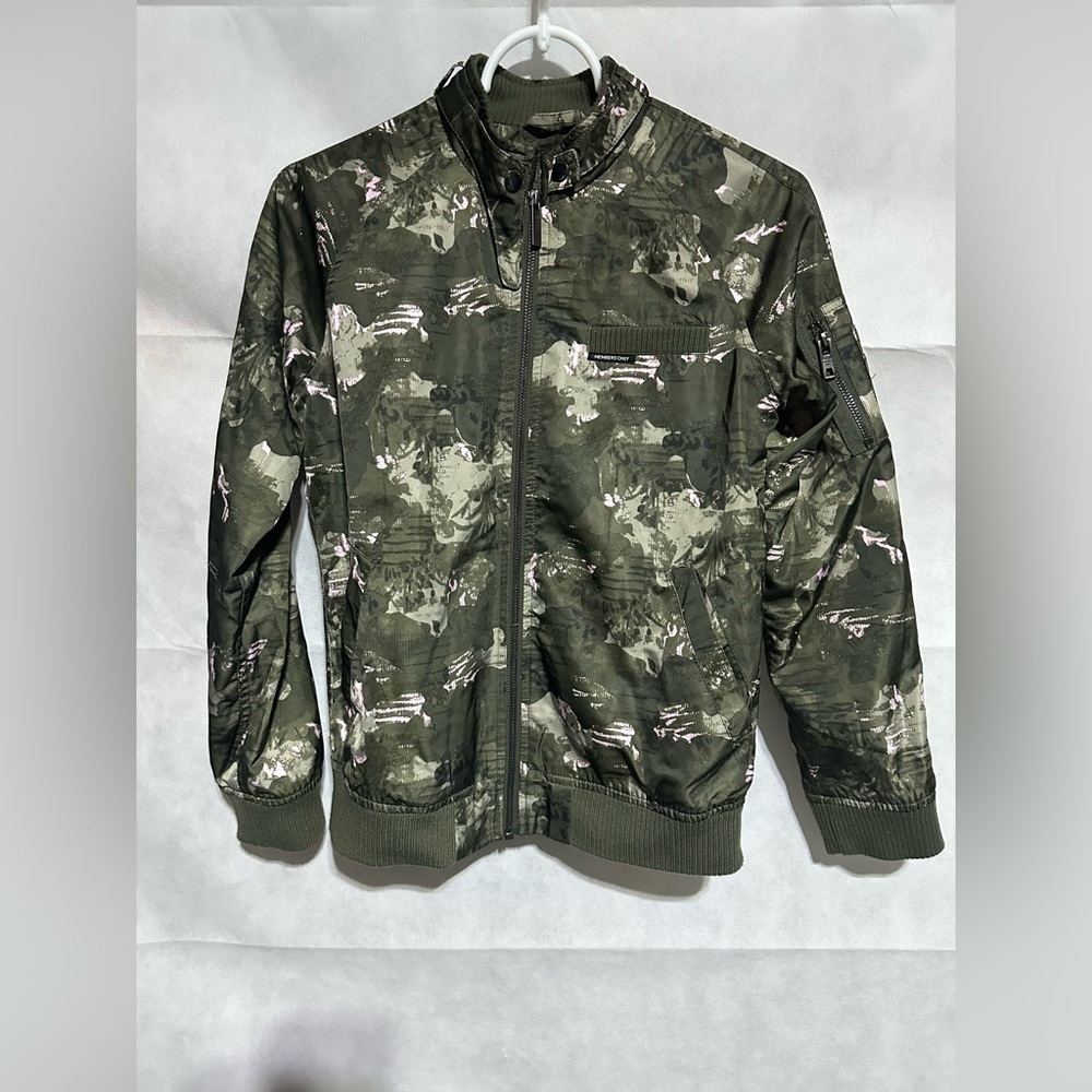 Members Only Youth Jacket 14 Camo Green Pink Full Zip Bomber Satin Retro Boys